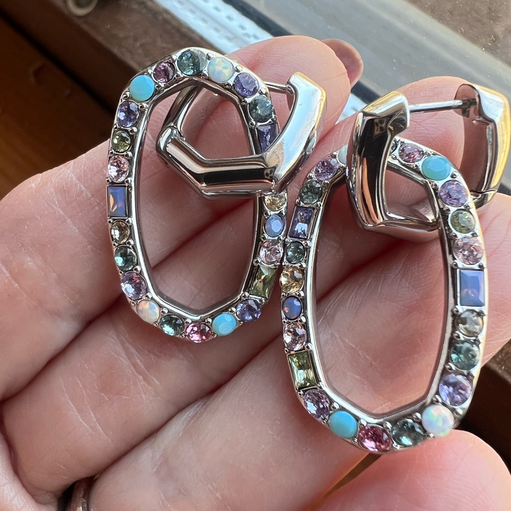 Kendra Scott Multistone Devin crystal link Elle earrings in silver frames